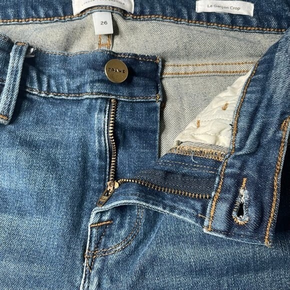 Frame Denim Le Garcon Crop Jeans Mt. Snow Medium Blue Size 26 Pockets Ankle Zip - Picture 4 of 12